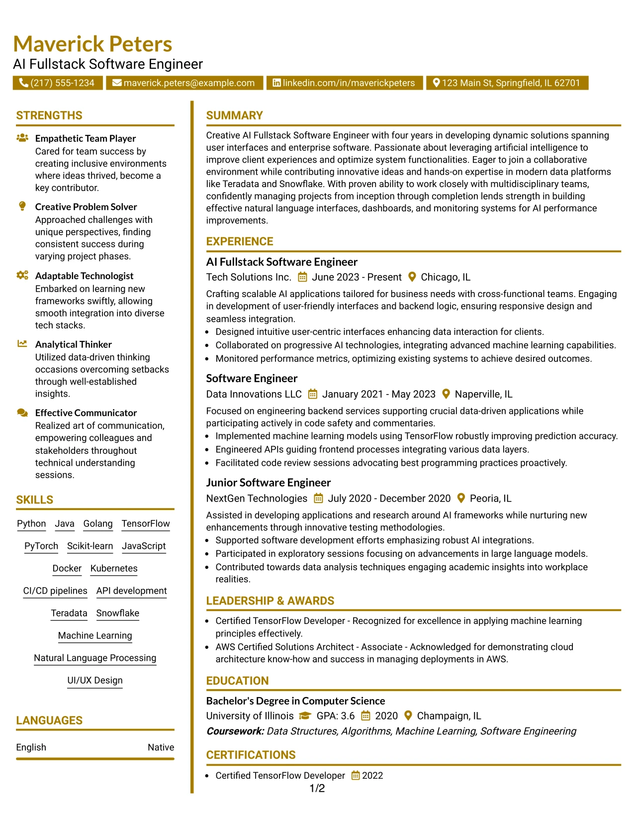 Resume Example Page 1