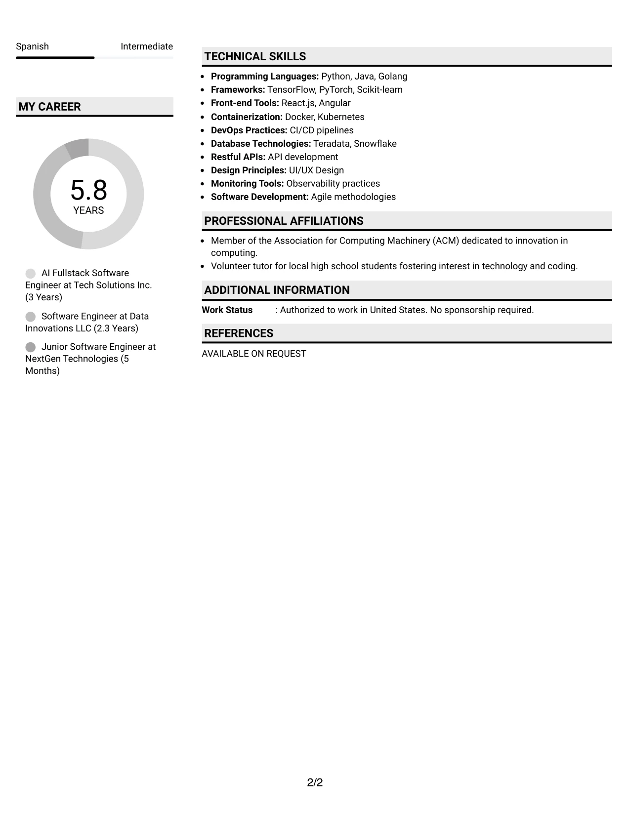 Resume Example Page 2