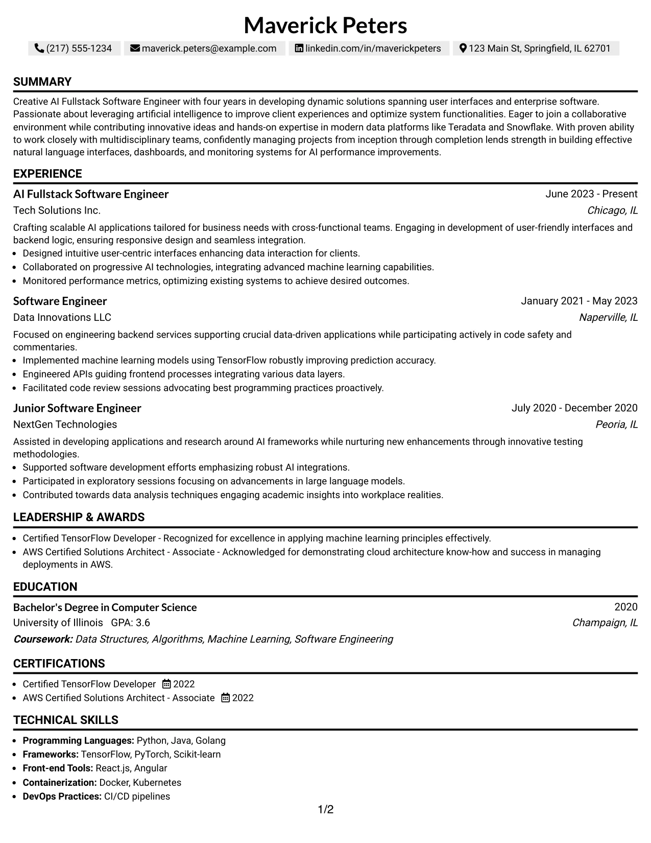 Resume Example Page 1