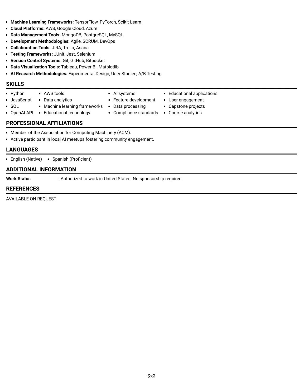 Resume Example Page 2