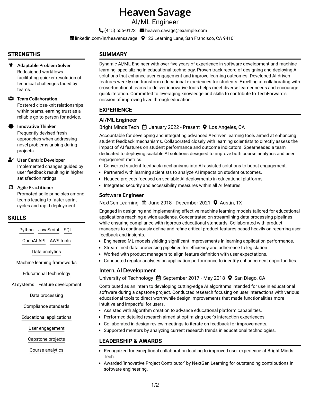 Resume Example Page 1