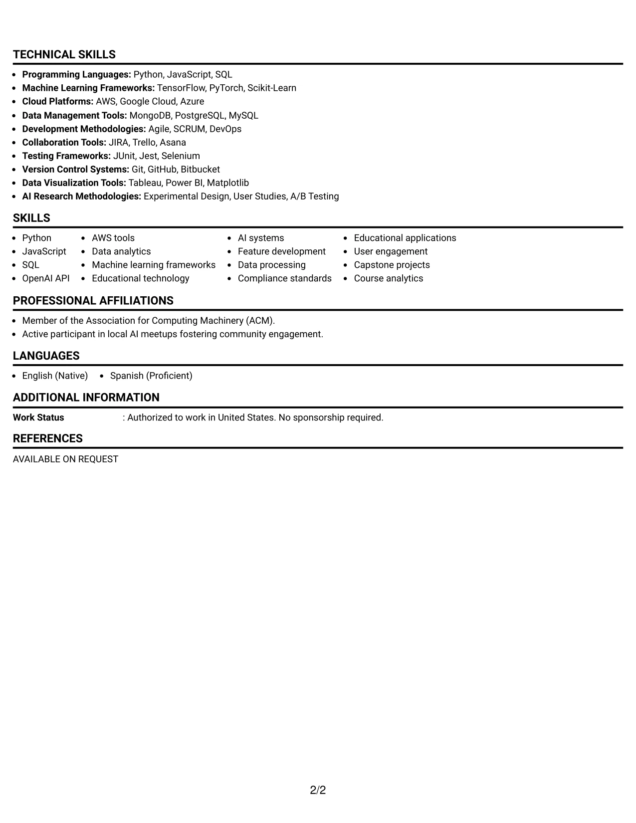 Resume Example Page 2
