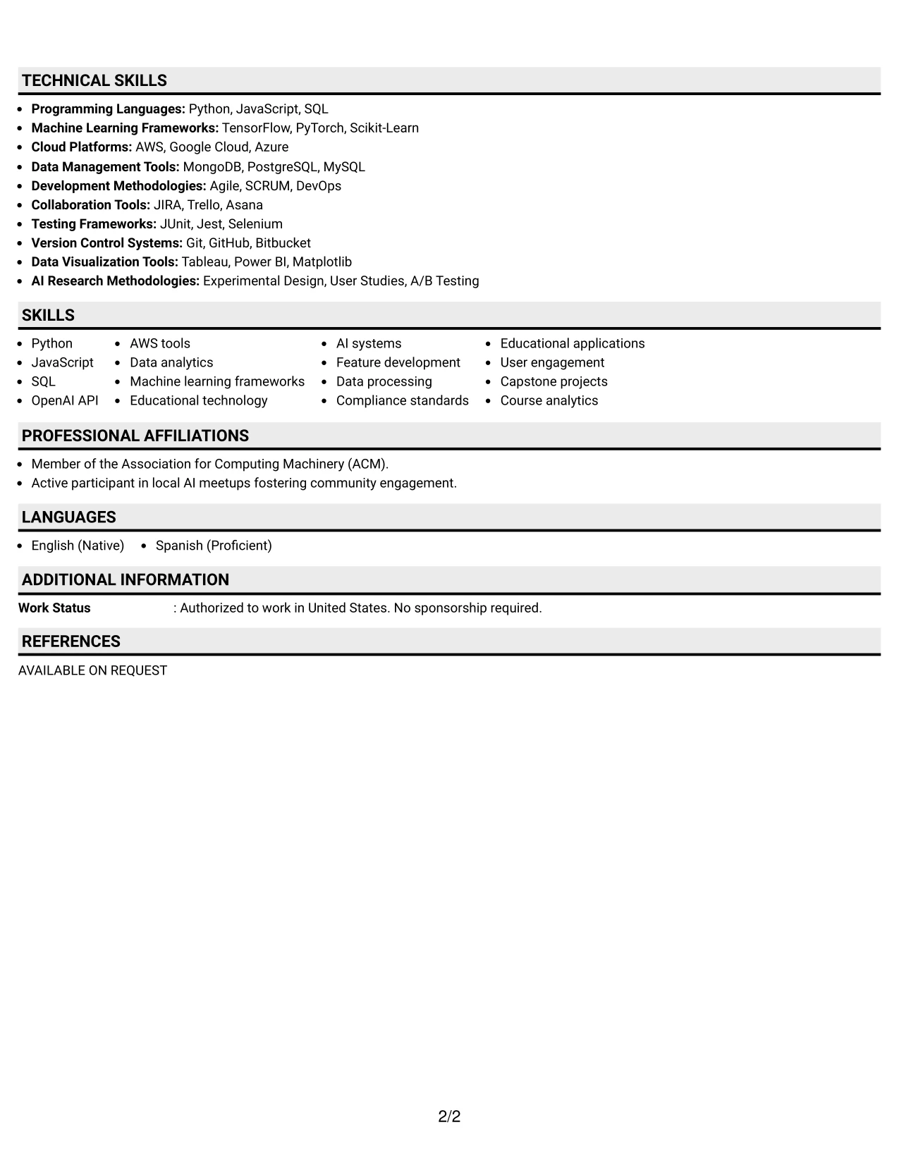 Resume Example Page 2