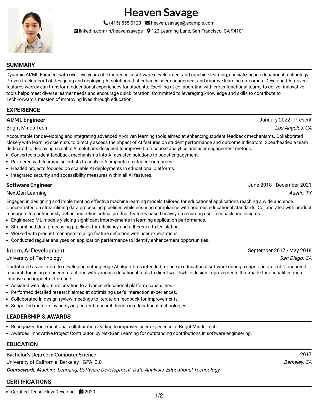 Resume Example Page 1