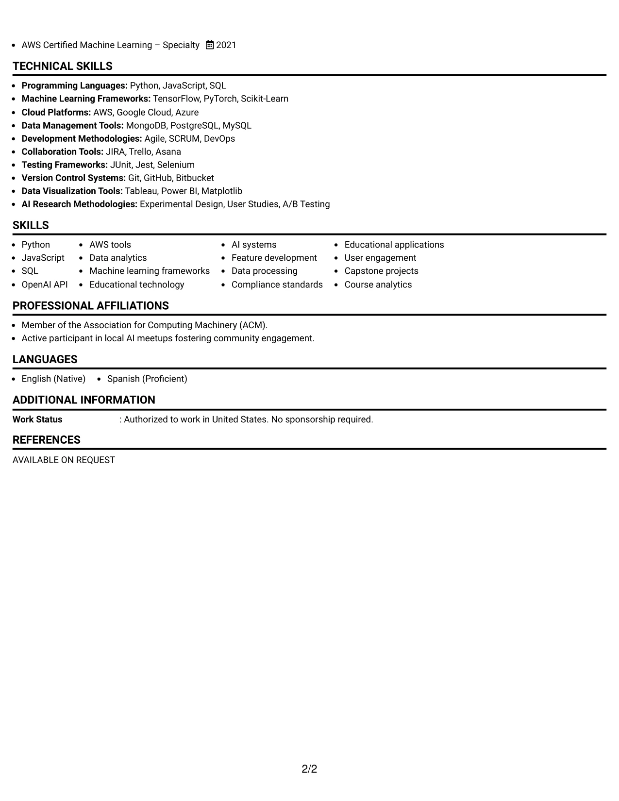 Resume Example Page 2