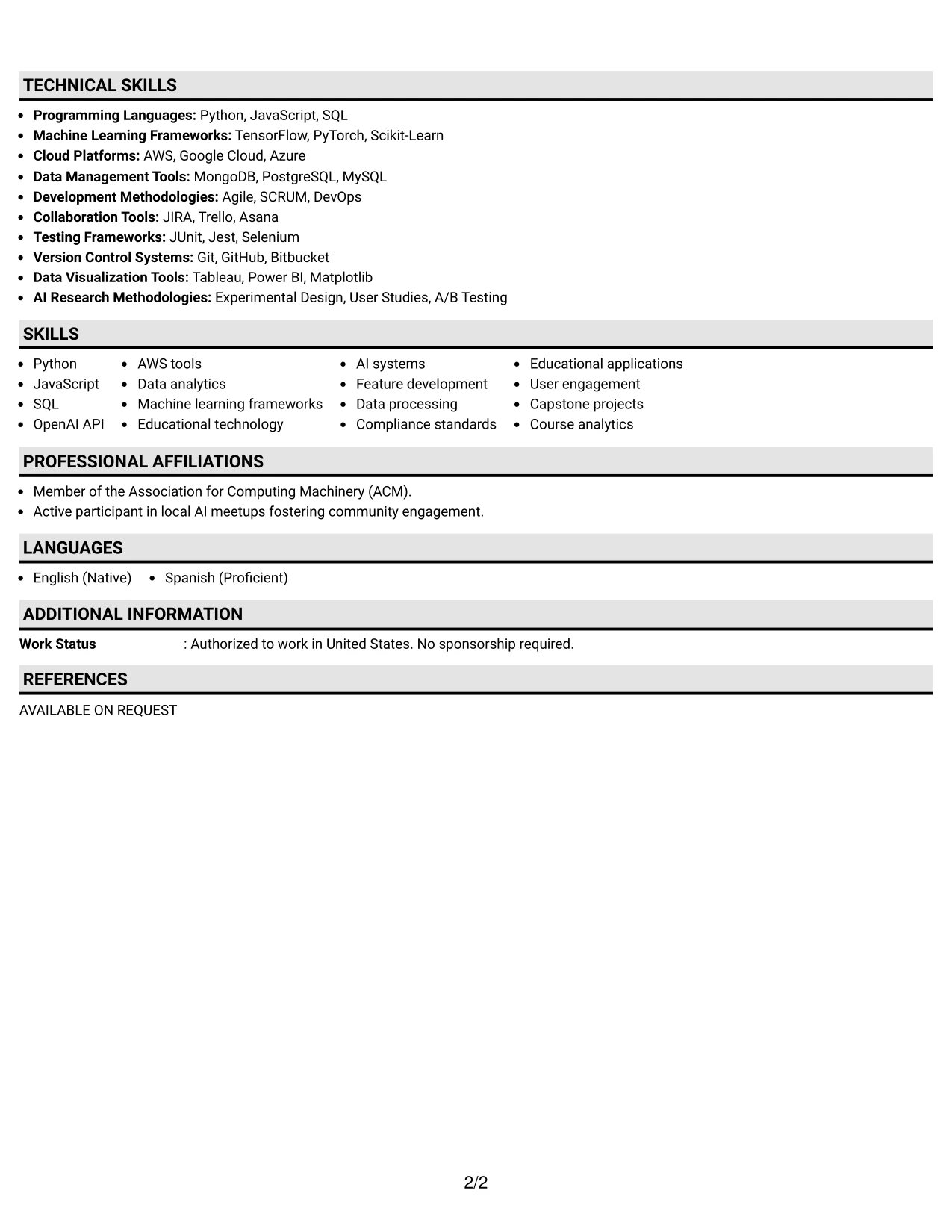 Resume Example Page 2