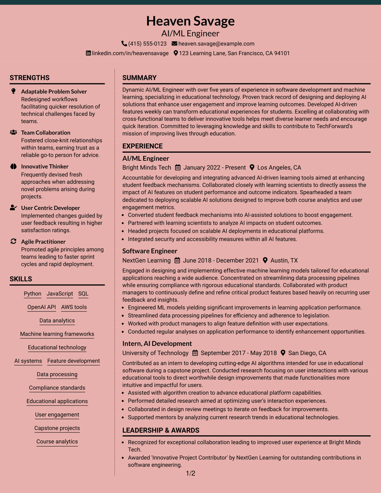 Resume Example Page 1