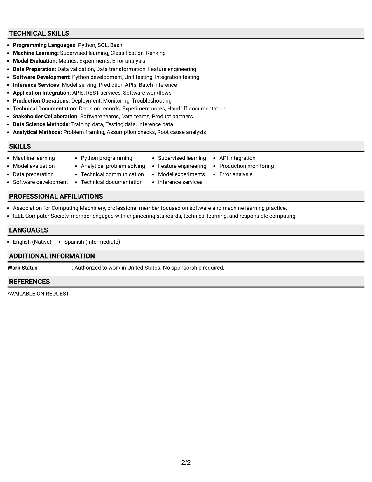 Resume Example Page 2