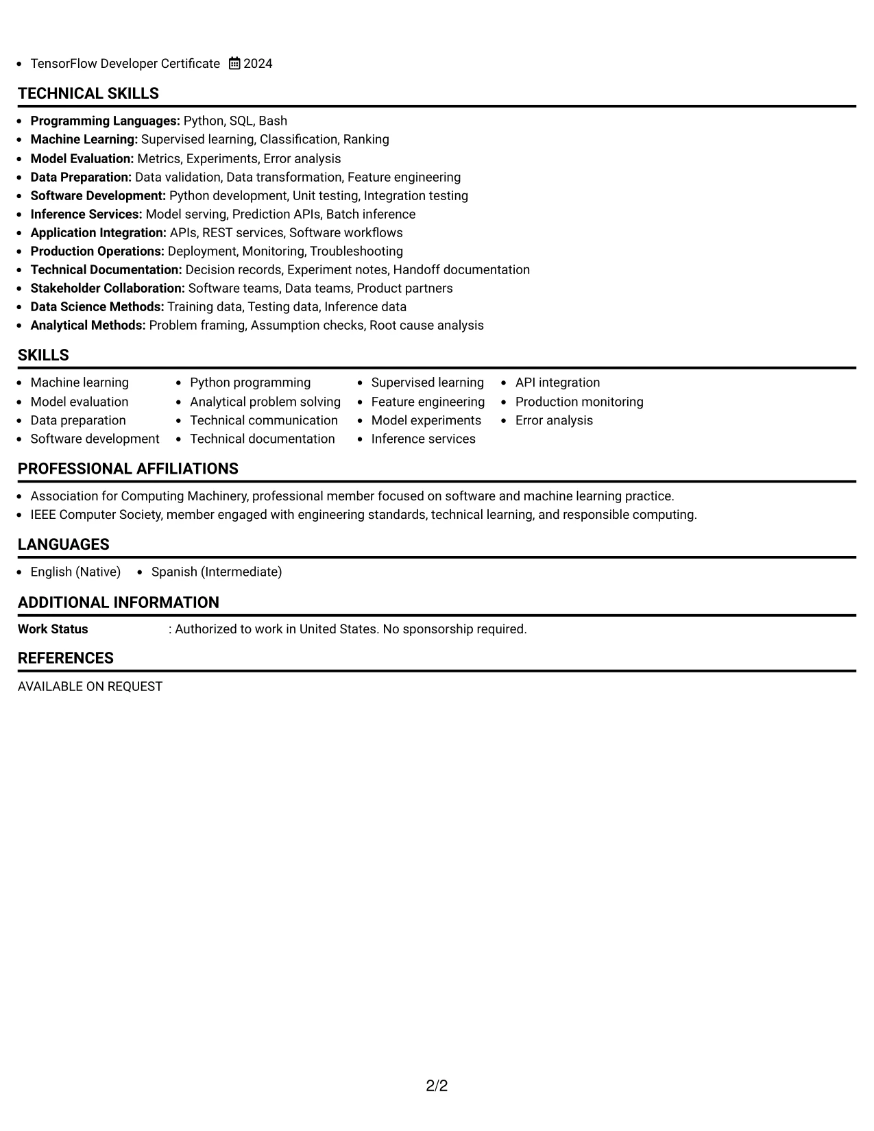 Resume Example Page 2