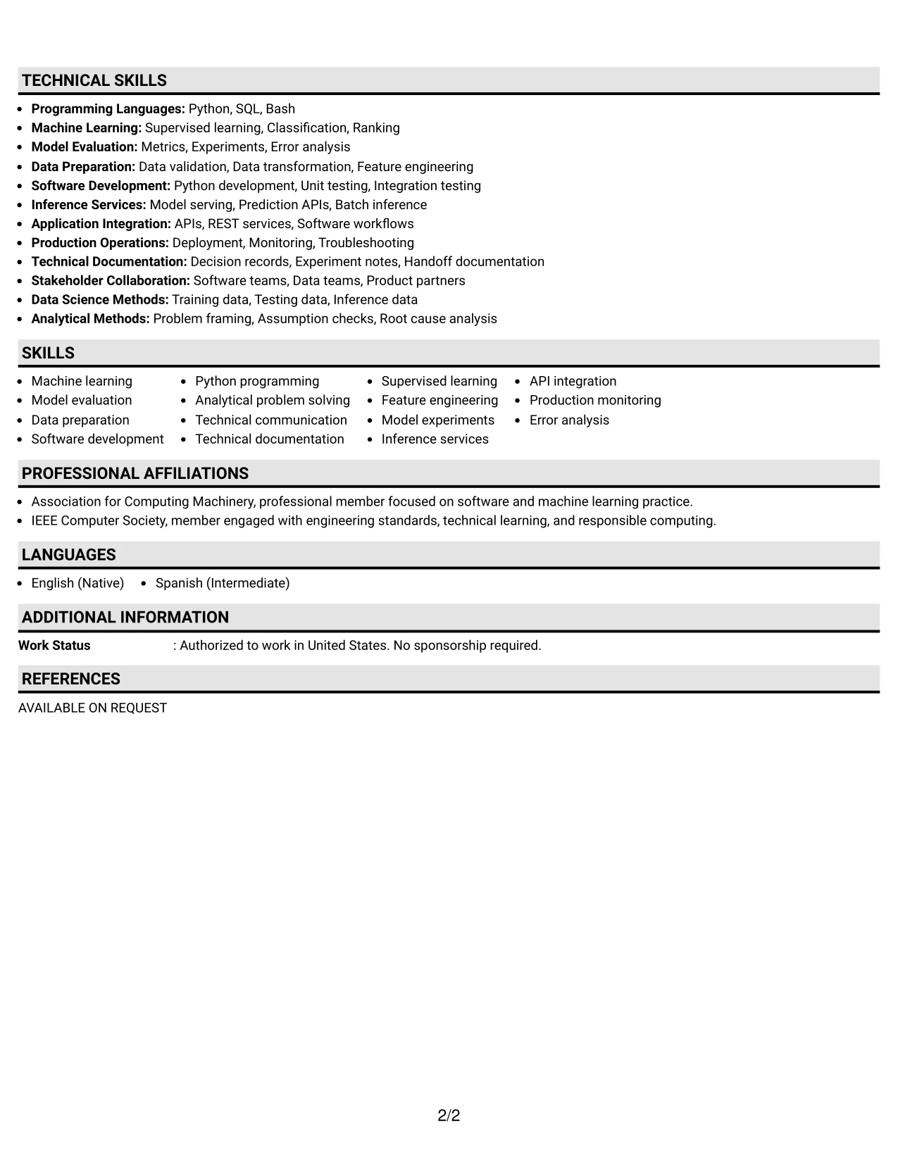 Resume Example Page 2