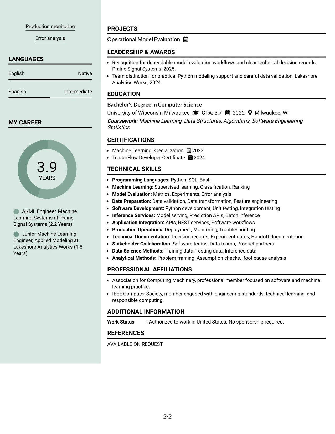 Resume Example Page 2