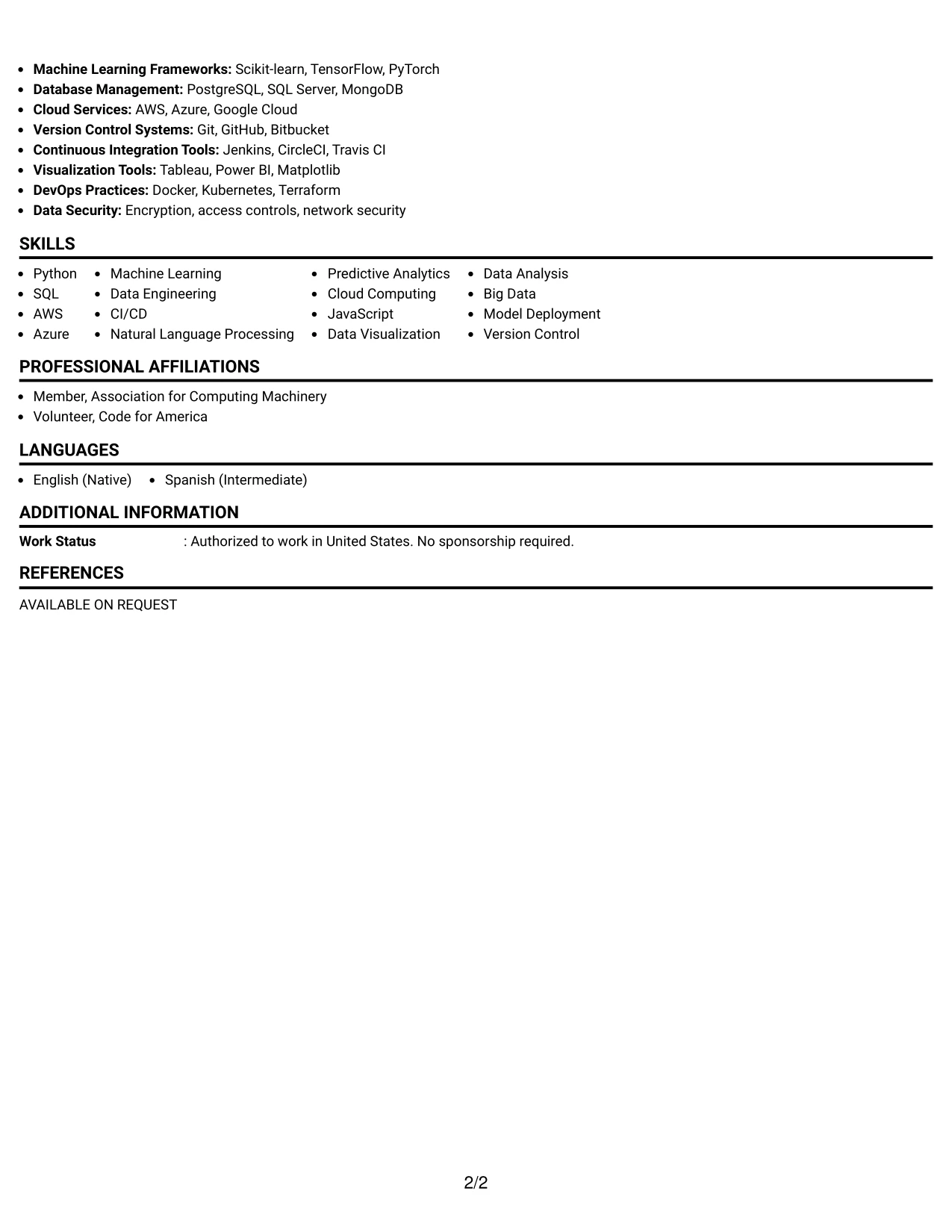 Resume Example Page 2