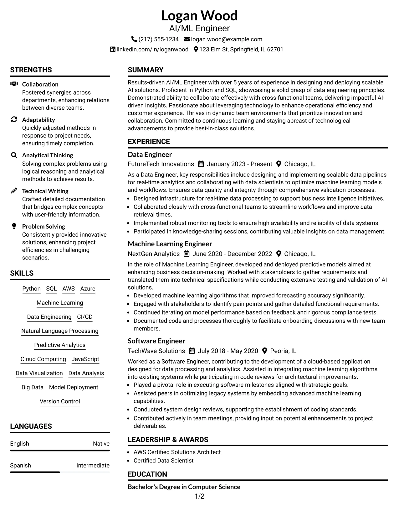 Resume Example Page 1