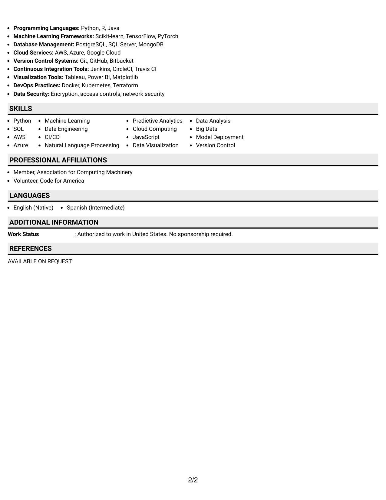Resume Example Page 2