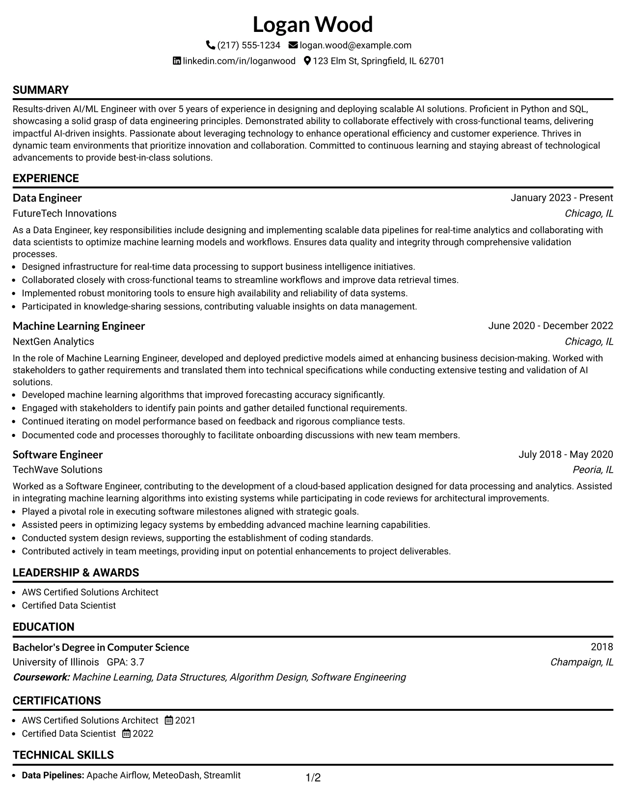 Resume Example Page 1