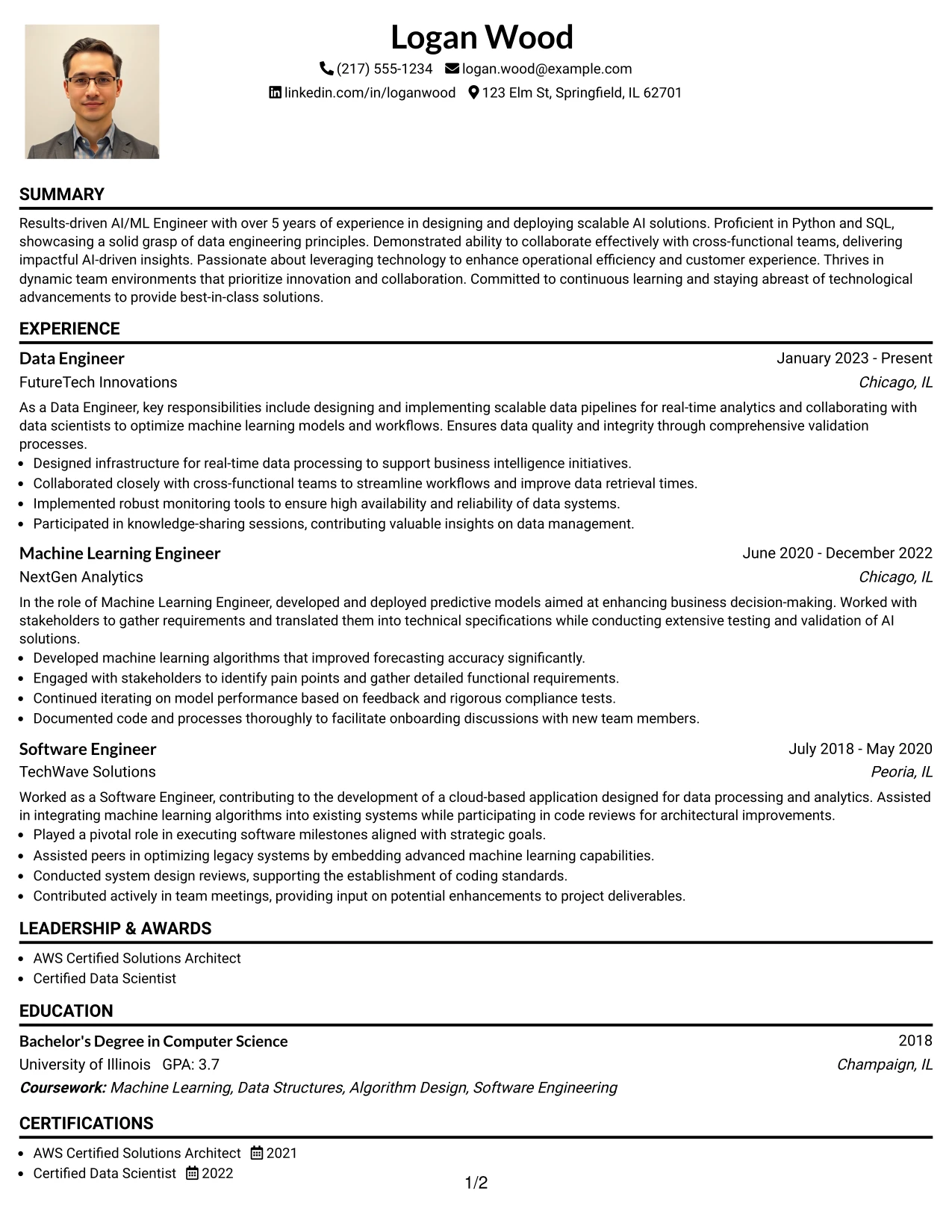 Resume Example Page 1
