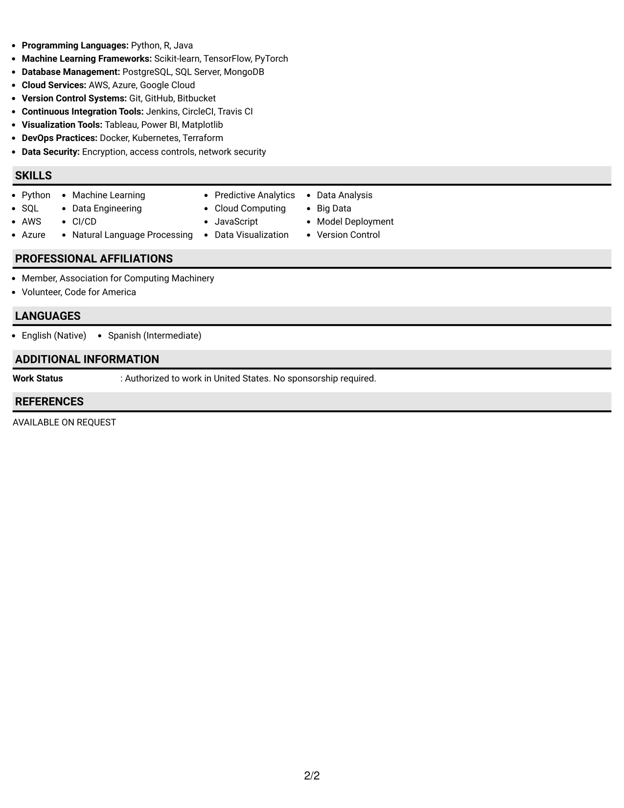 Resume Example Page 2