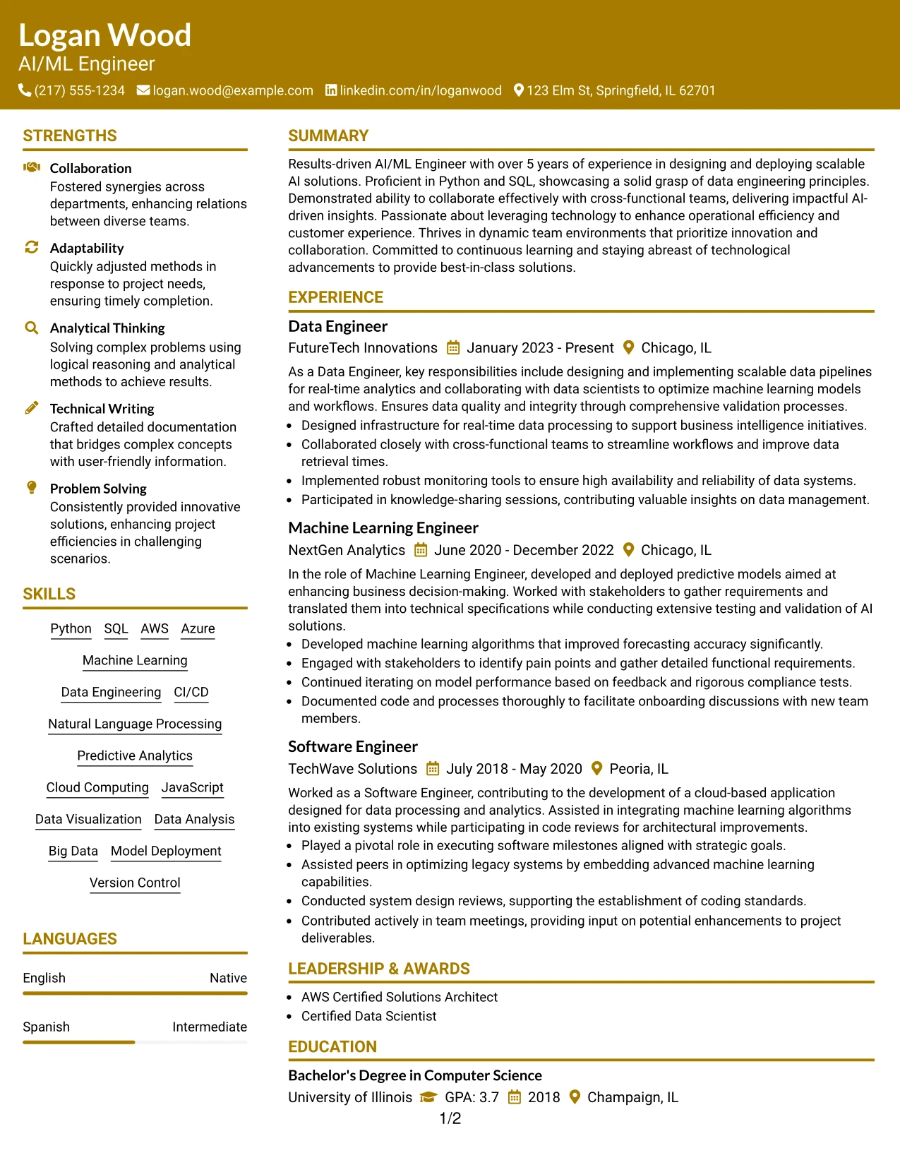 Resume Example Page 1