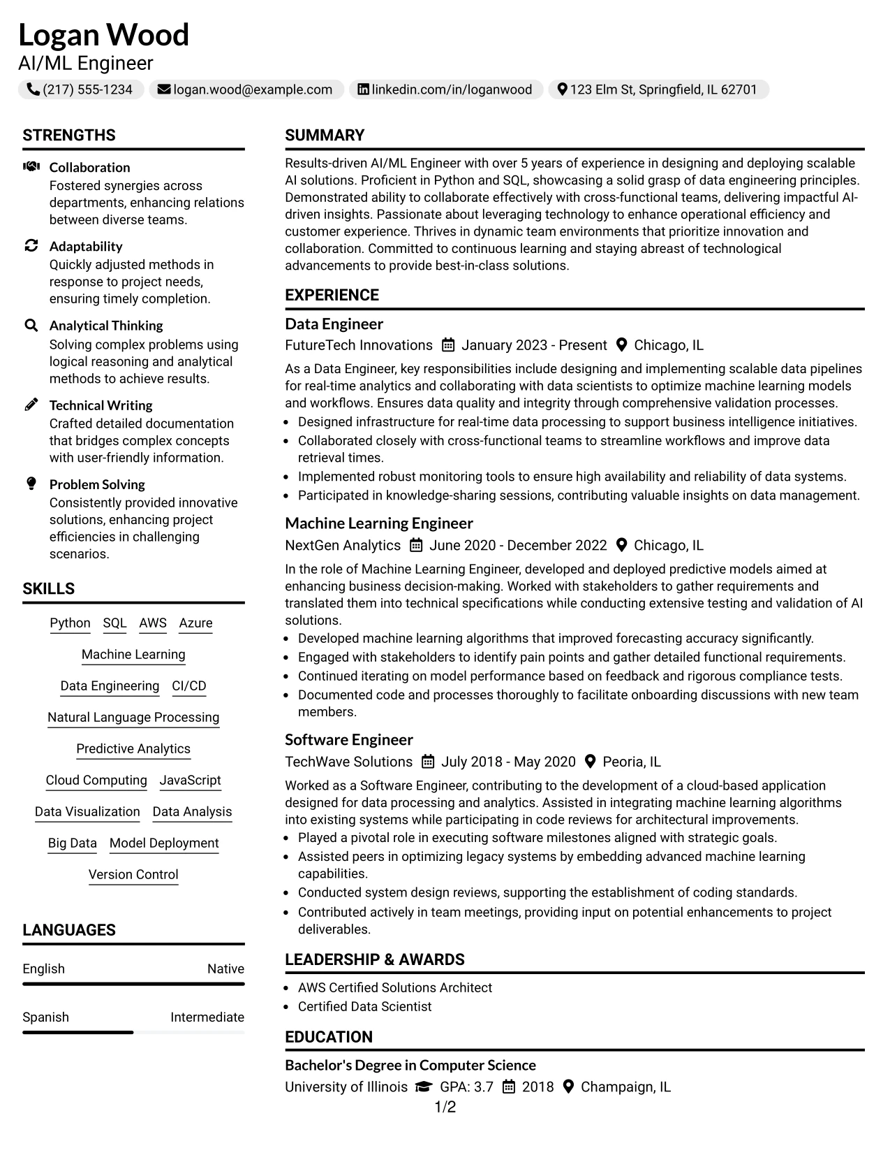 Resume Example Page 1