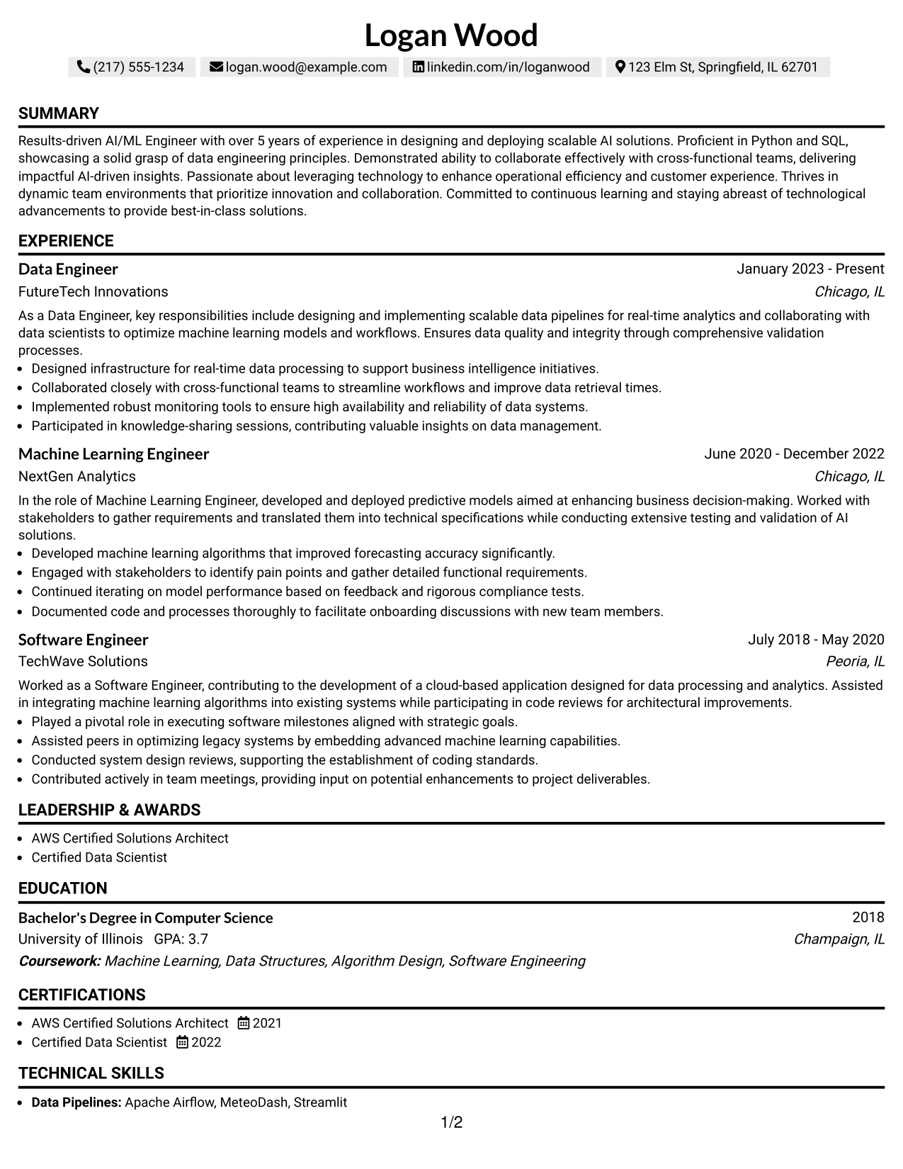 Resume Example Page 1