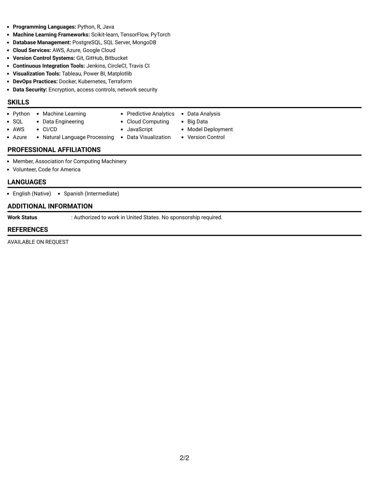 Resume Example Page 2