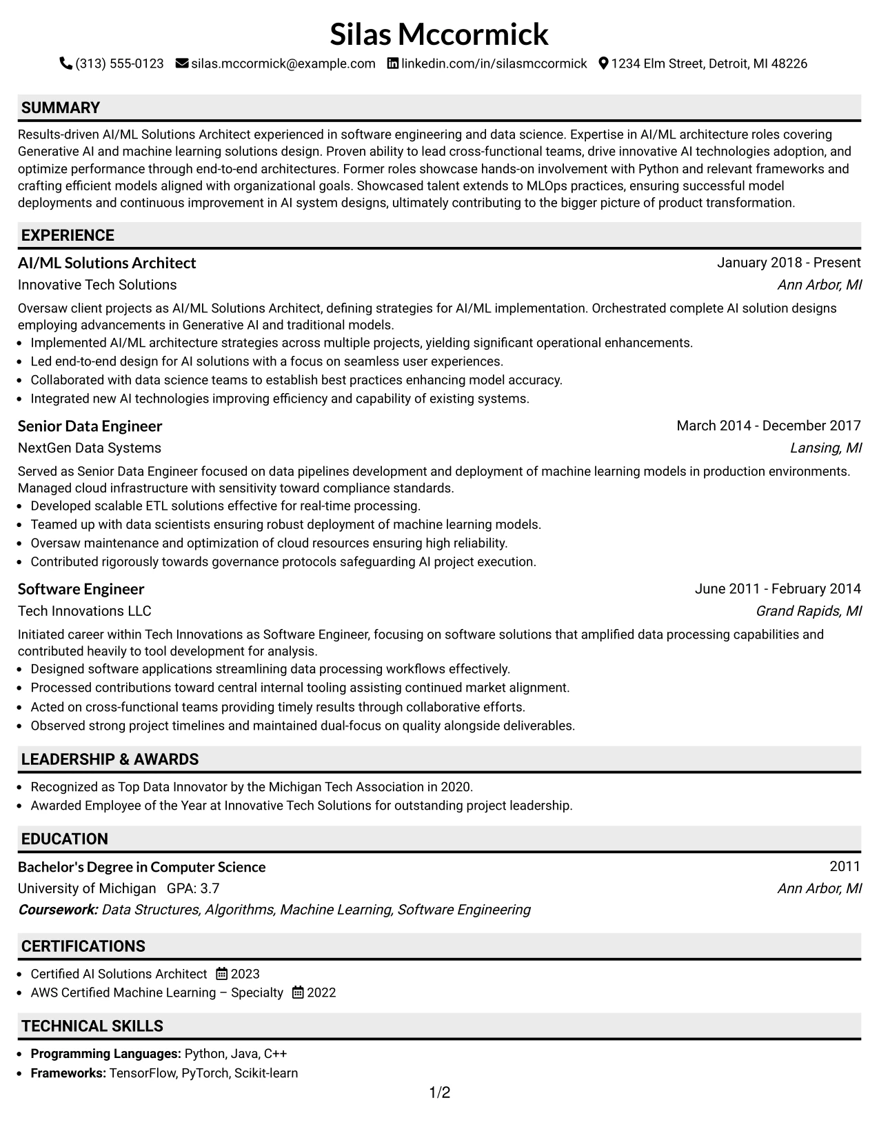 Resume Example Page 1