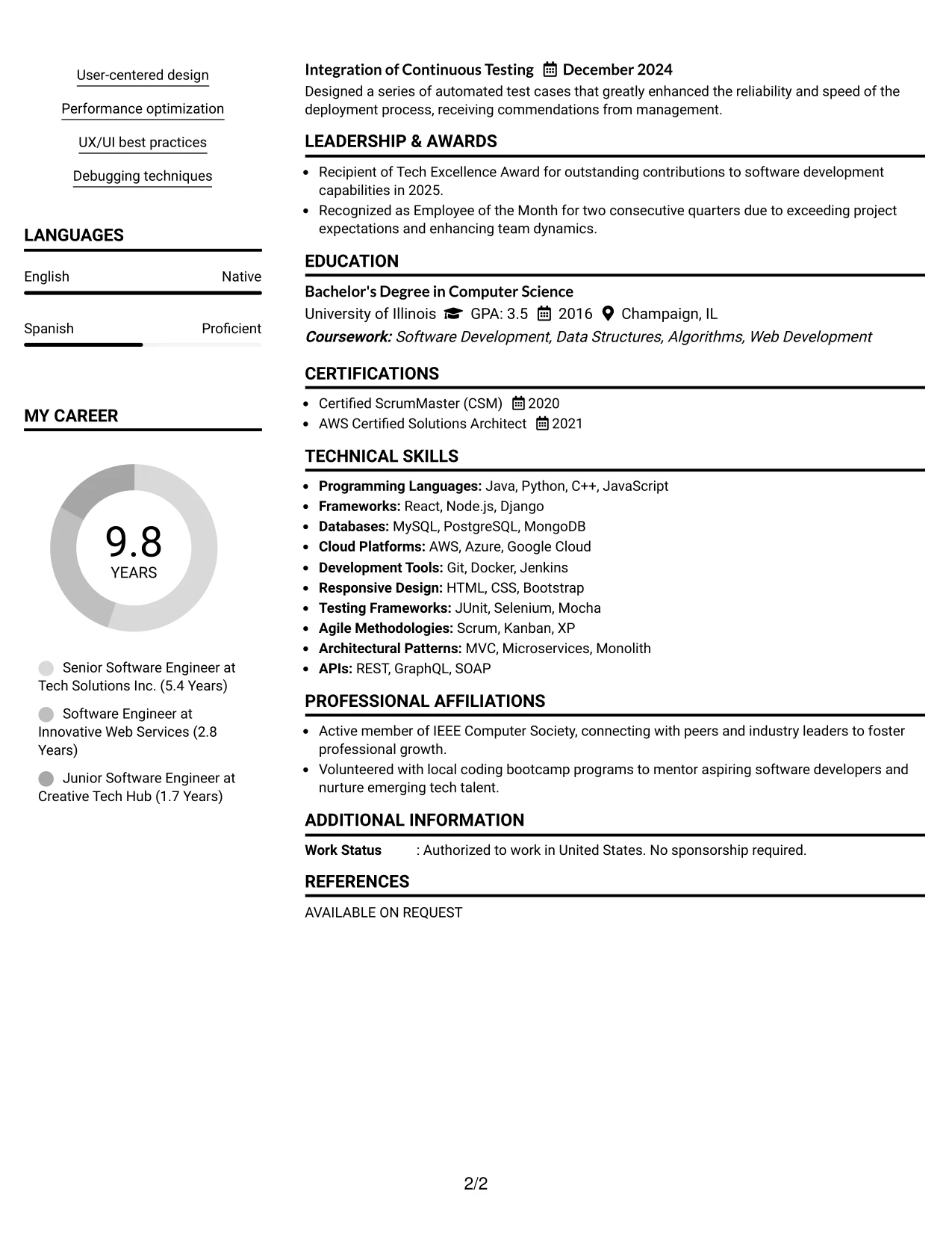 Resume Example Page 2
