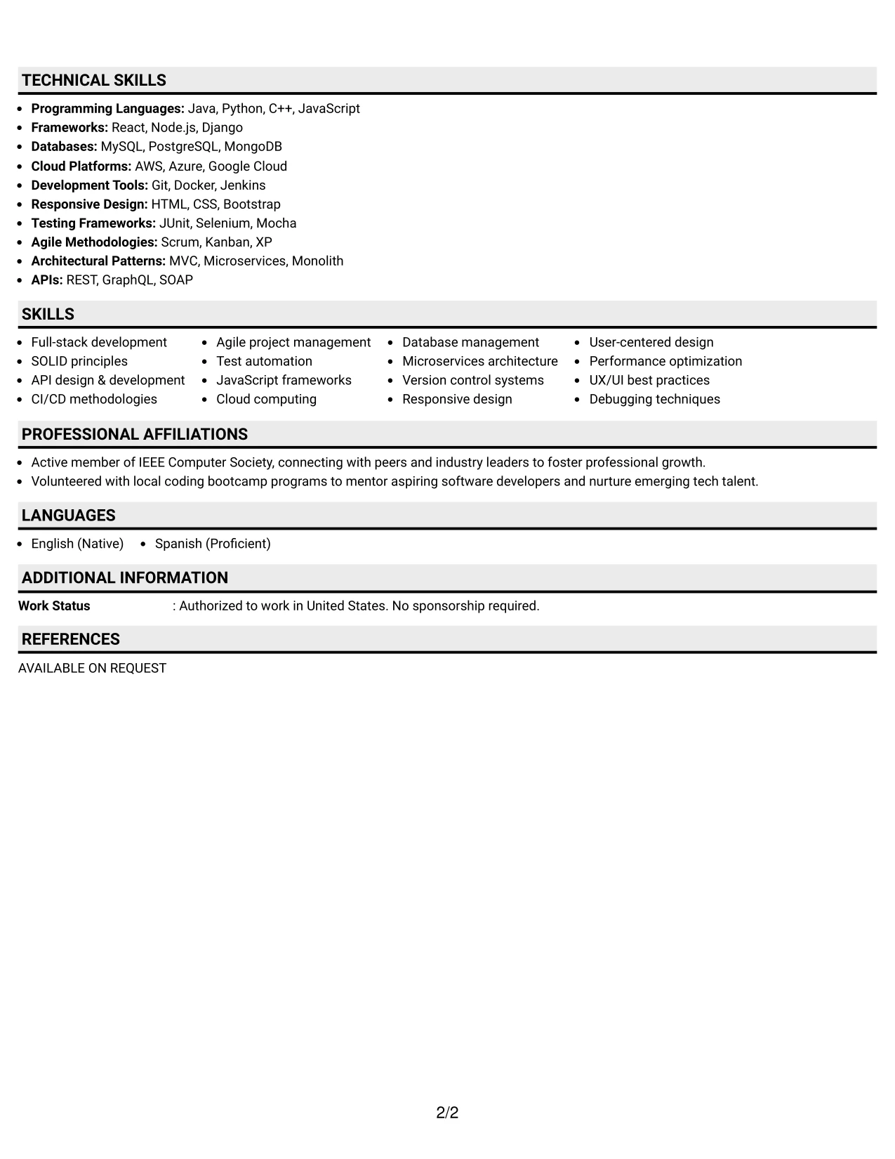 Resume Example Page 2