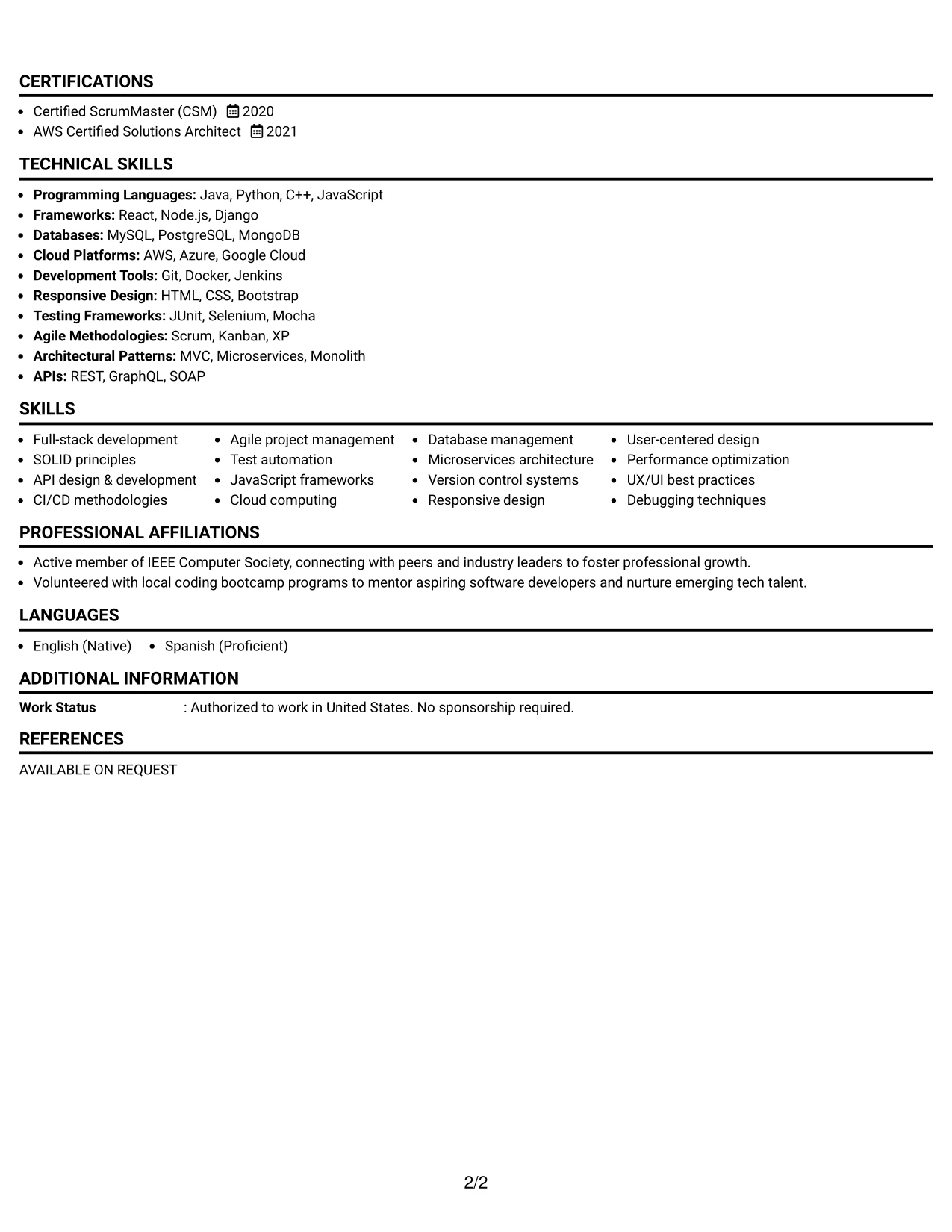 Resume Example Page 2