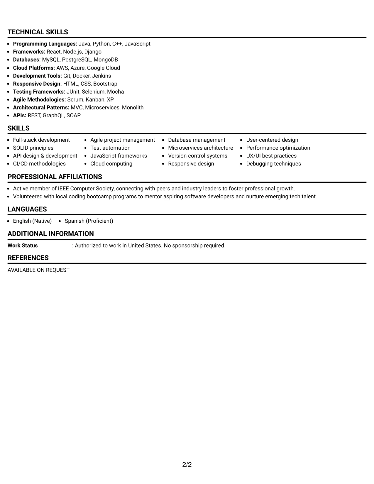 Resume Example Page 2