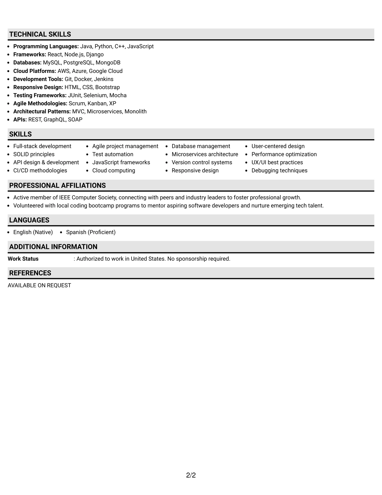 Resume Example Page 2