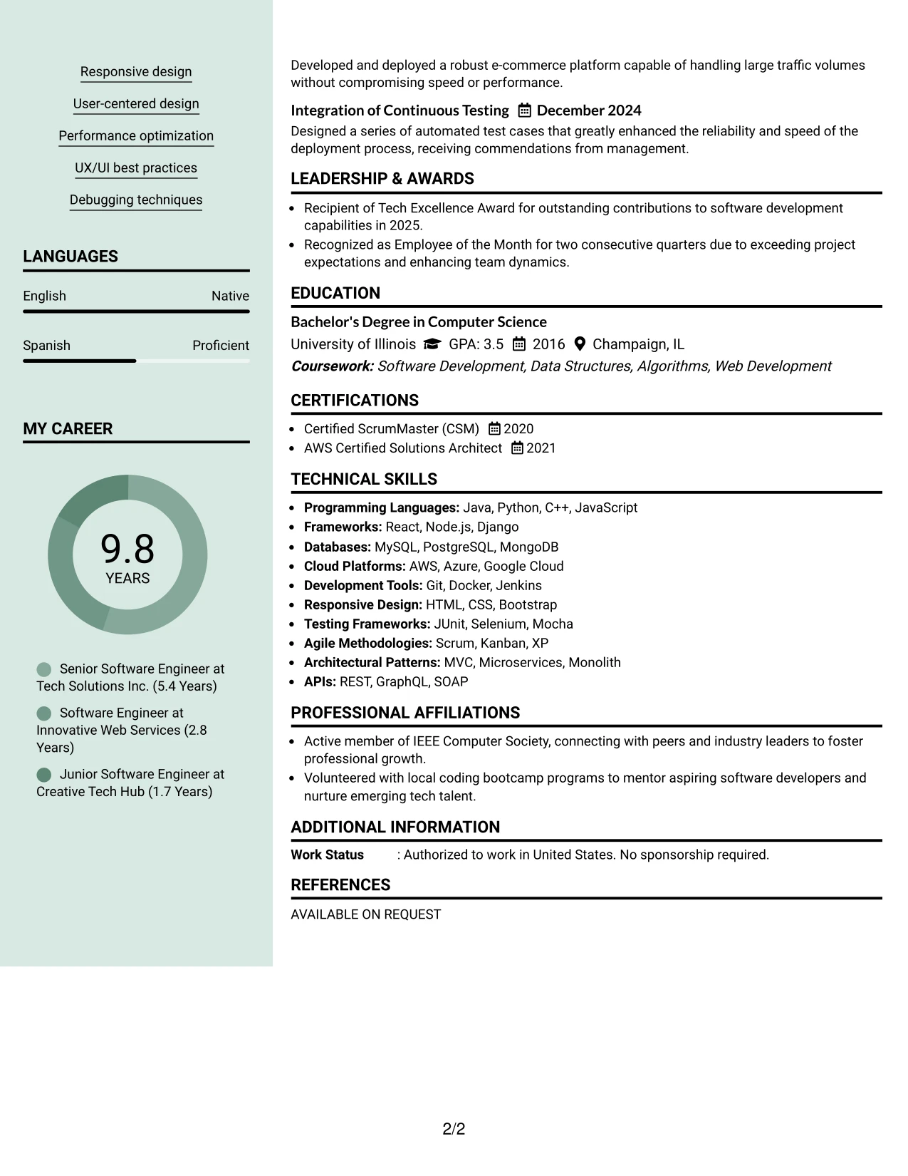Resume Example Page 2