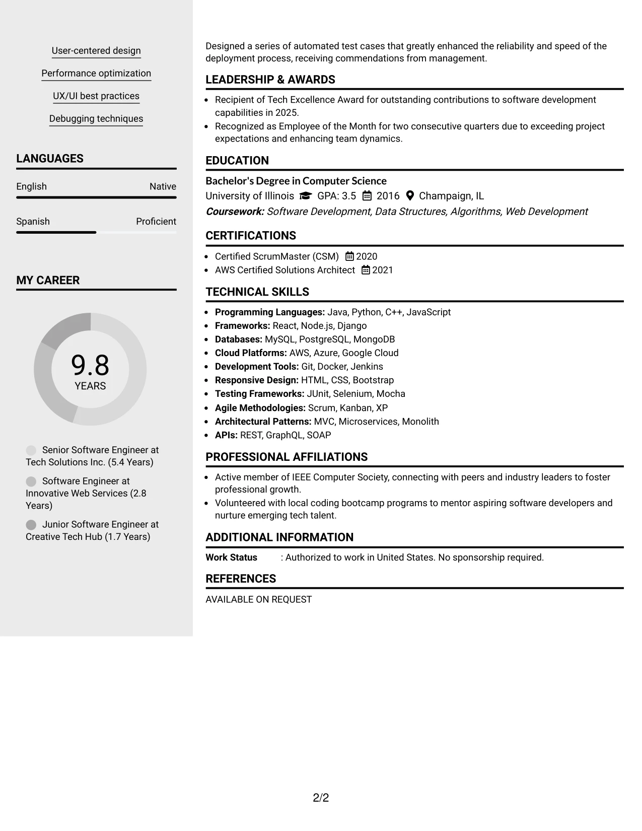Resume Example Page 2