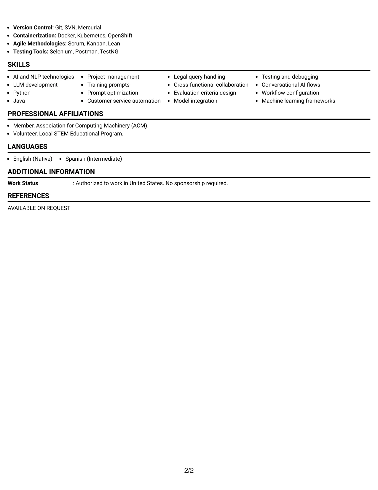 Resume Example Page 2