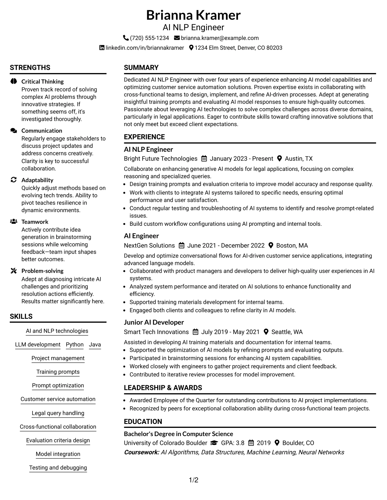 Resume Example Page 1