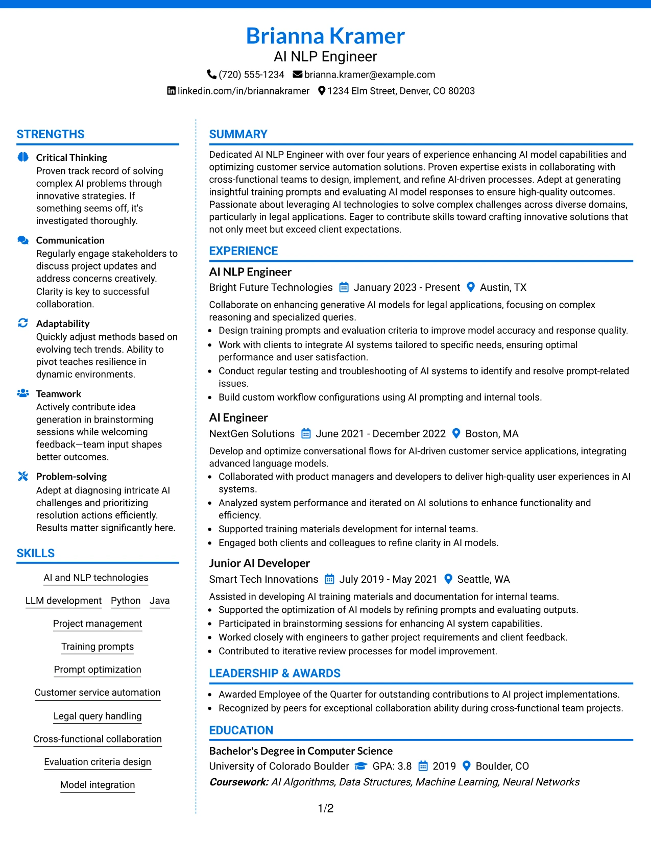 Resume Example Page 1
