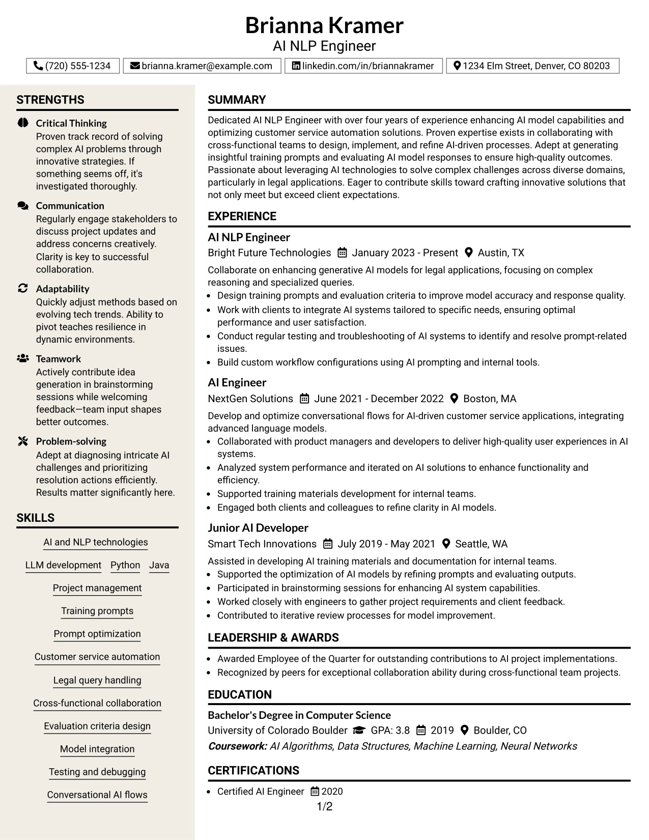 Resume Example Page 1