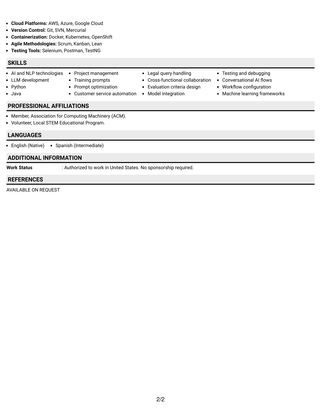 Resume Example Page 2