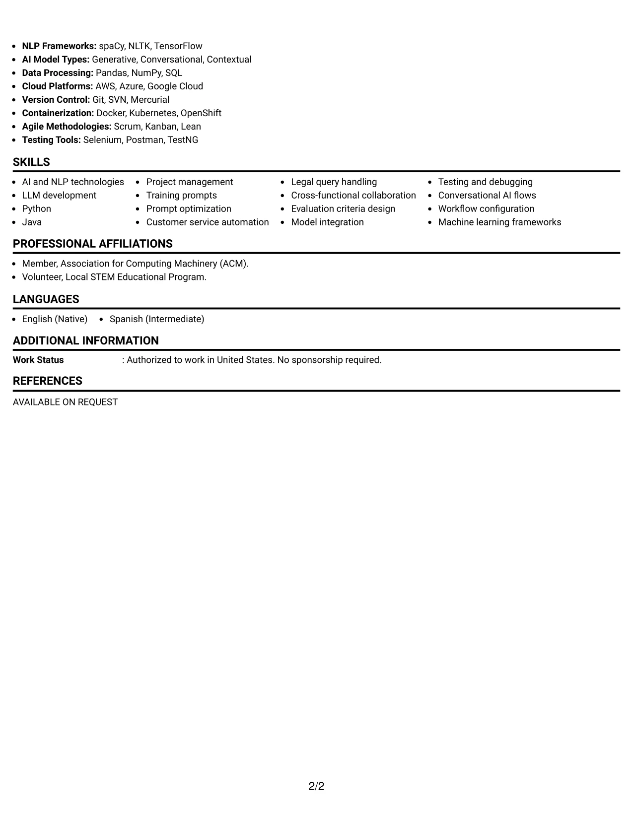 Resume Example Page 2