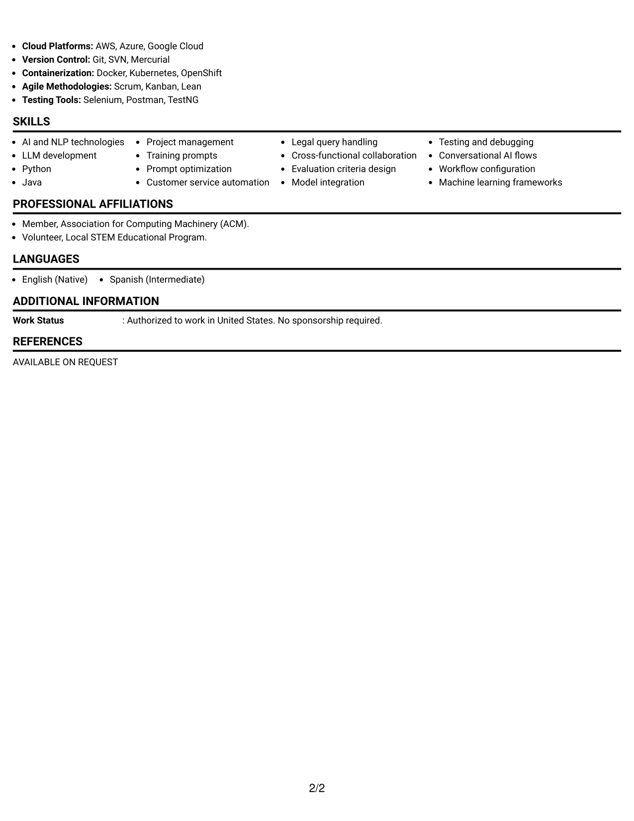 Resume Example Page 2