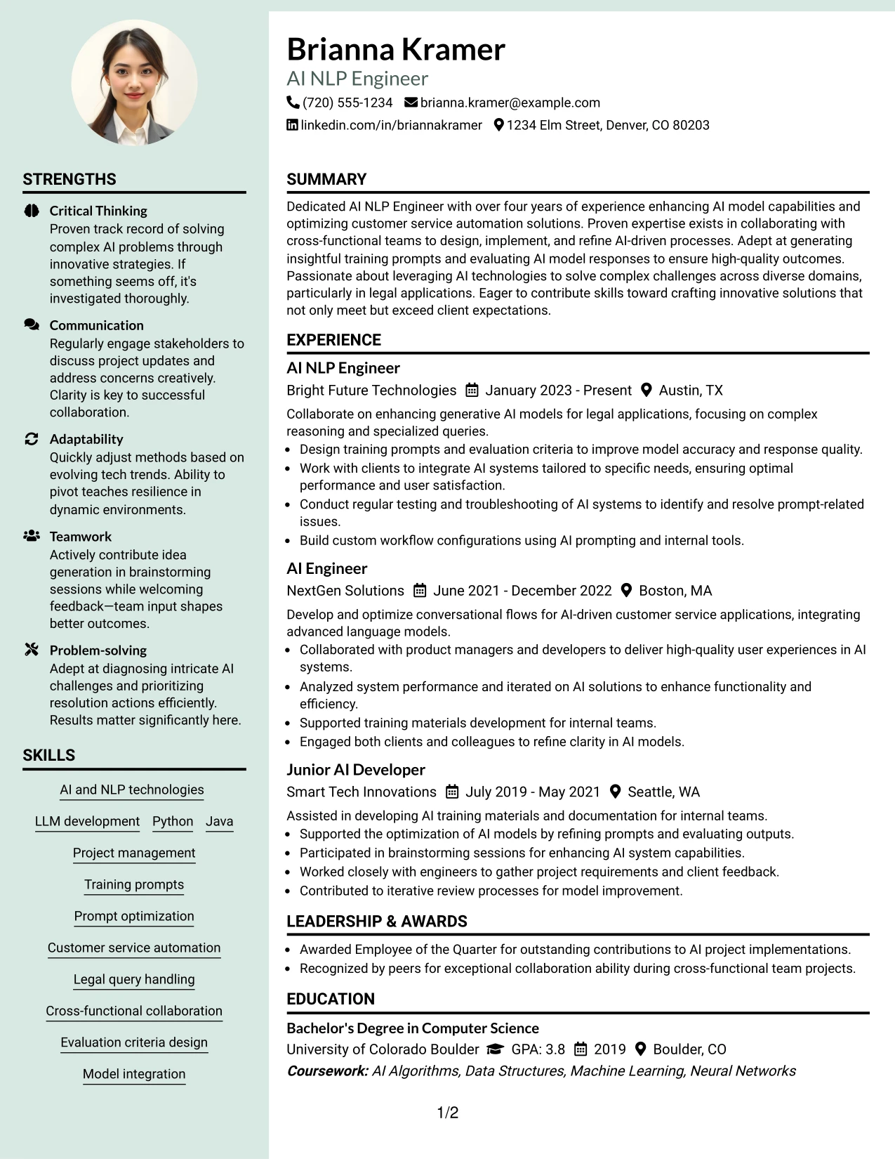 Resume Example Page 1