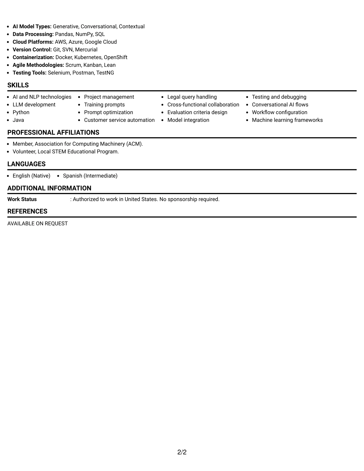 Resume Example Page 2