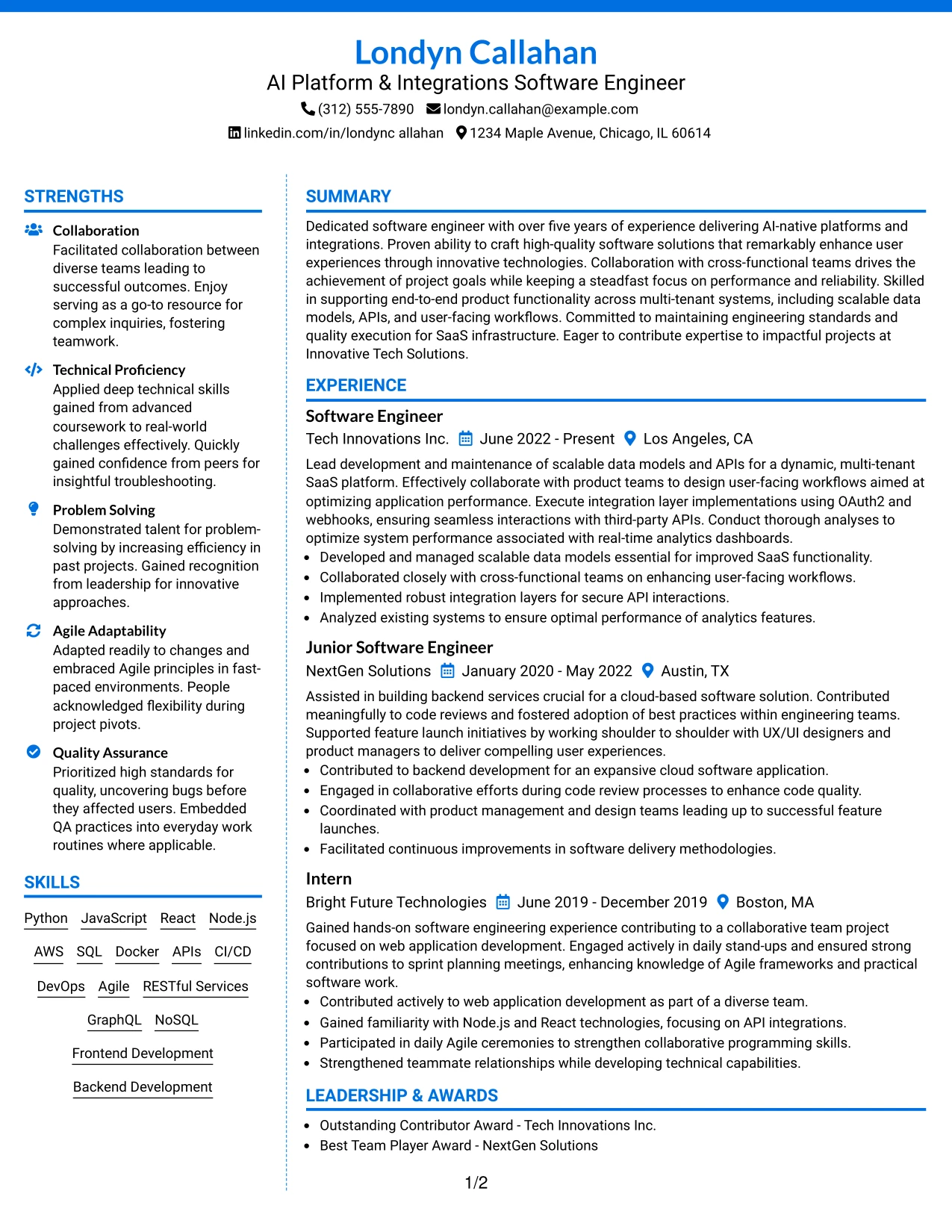 Resume Example Page 1