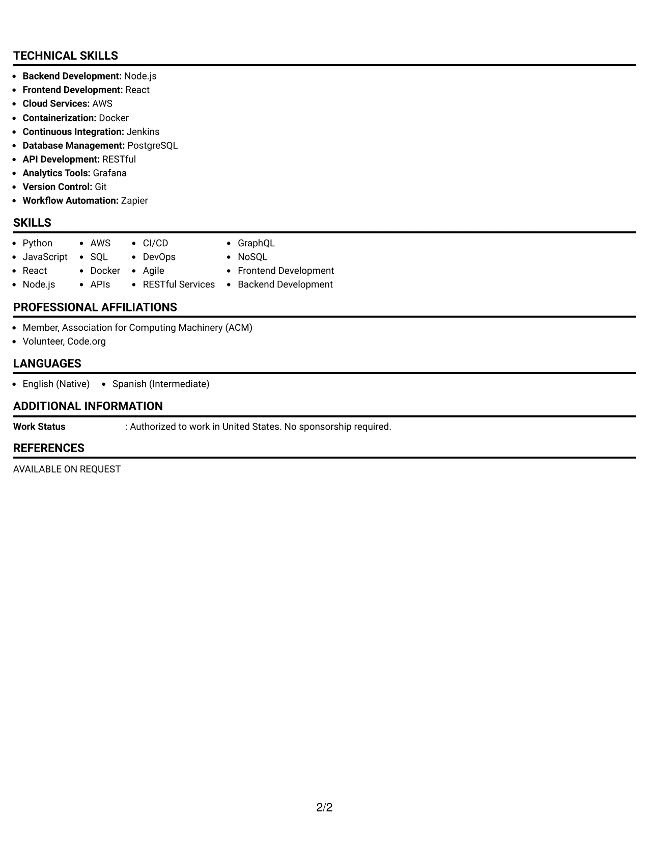 Resume Example Page 2