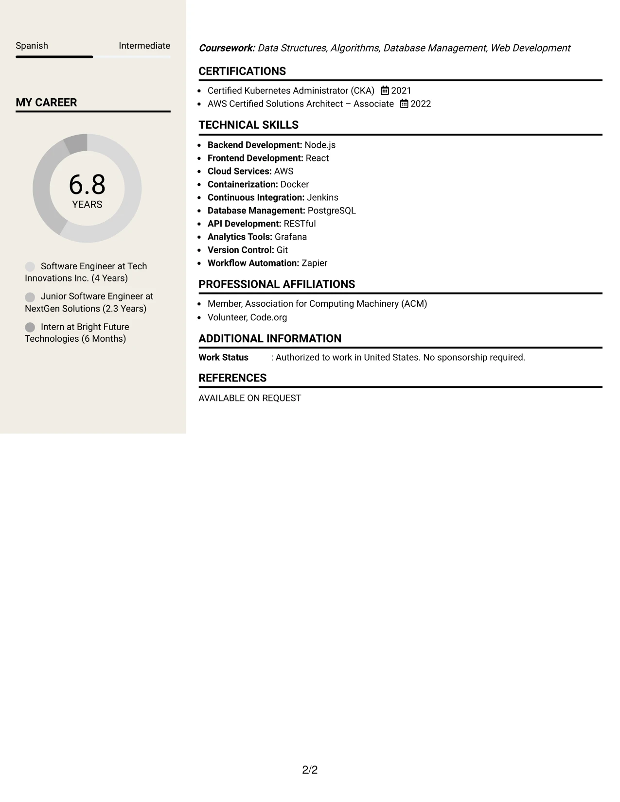 Resume Example Page 2