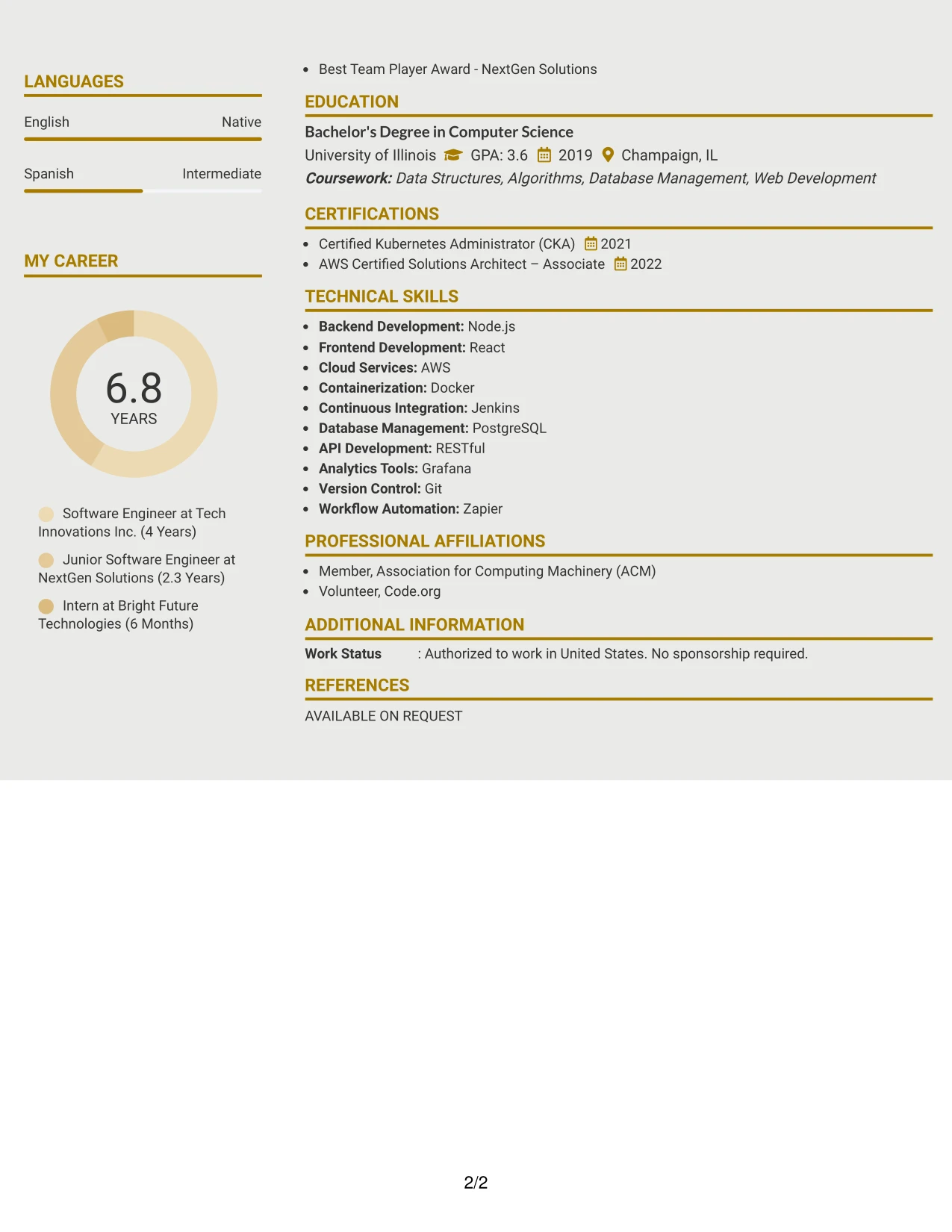 Resume Example Page 2