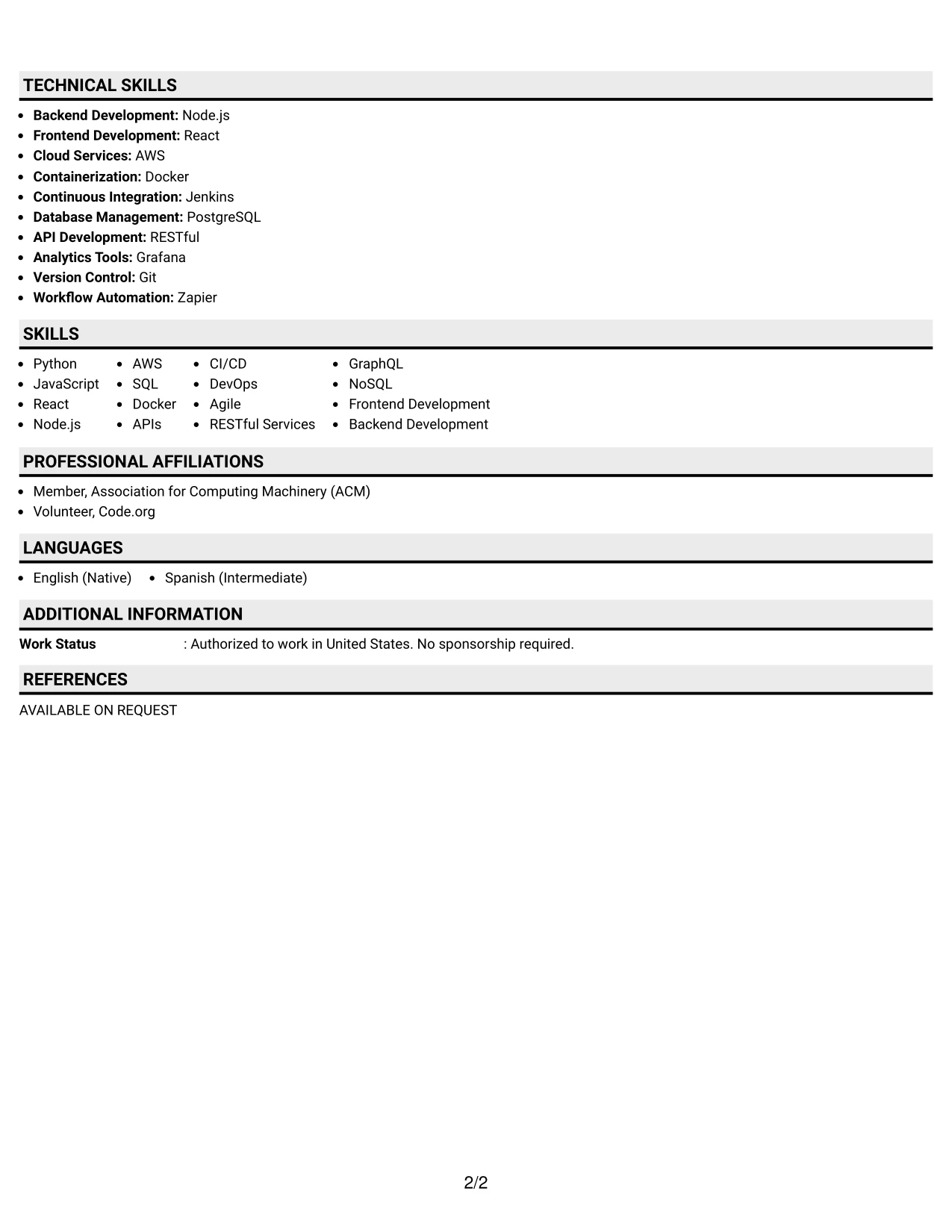 Resume Example Page 2