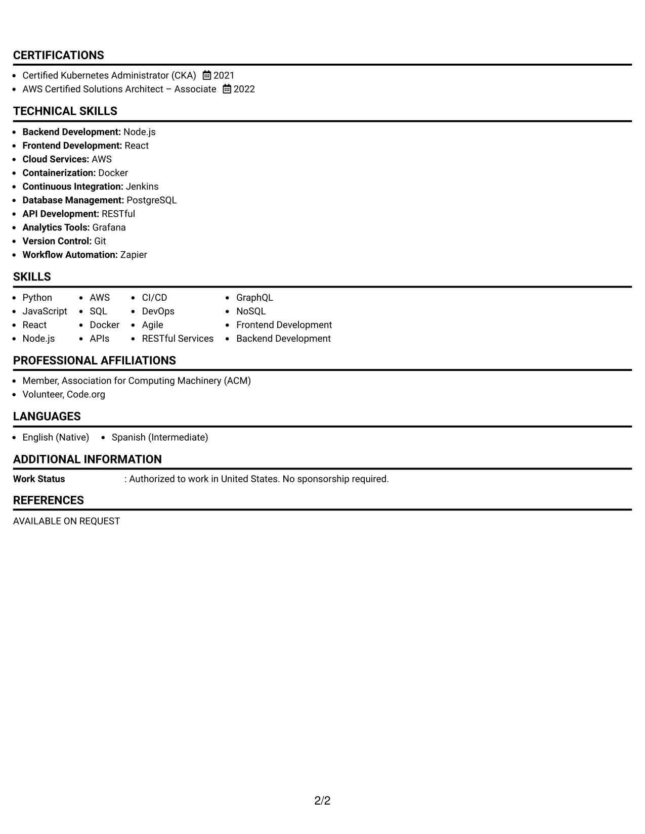 Resume Example Page 2