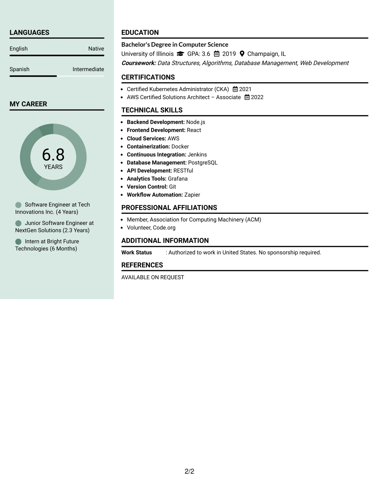 Resume Example Page 2