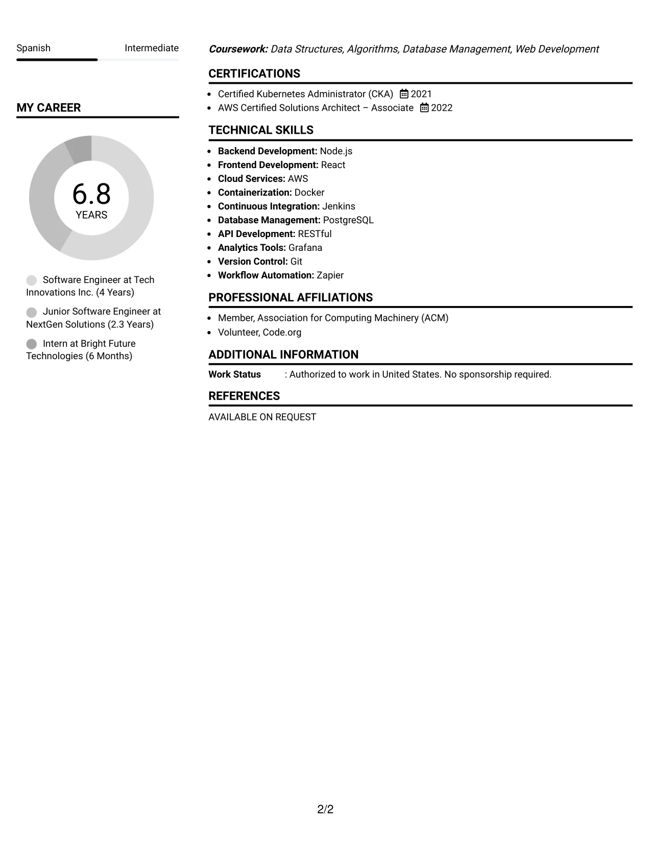 Resume Example Page 2
